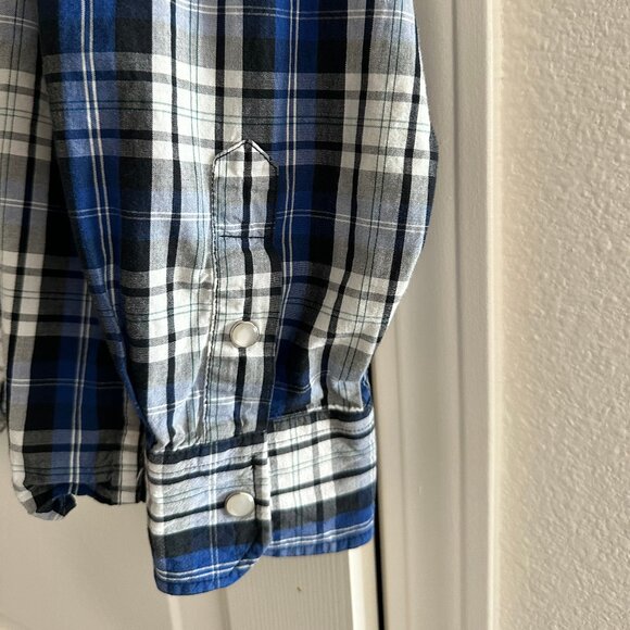 SQ Comfort Wash Men's Pearl Snap Blue Plaid Long Sleeve Shirt, Medium - Picture 3 of 5